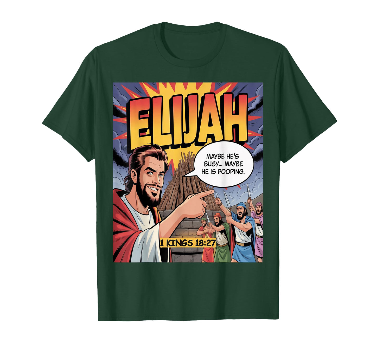 Elijah vs Prophets of Baal | Funny Bible Comic Faith Design T-Shirt