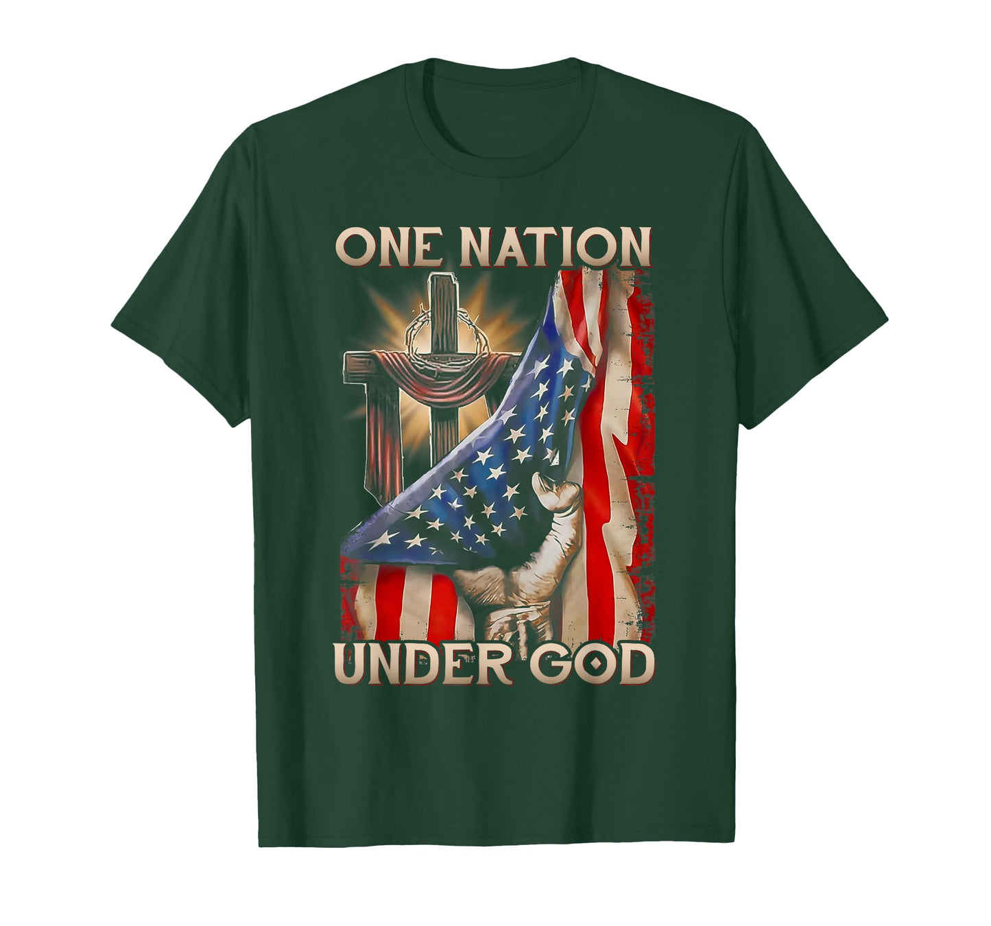 One Nation Under God US Flag 4th Of July Patriotic Christian T-Shirt