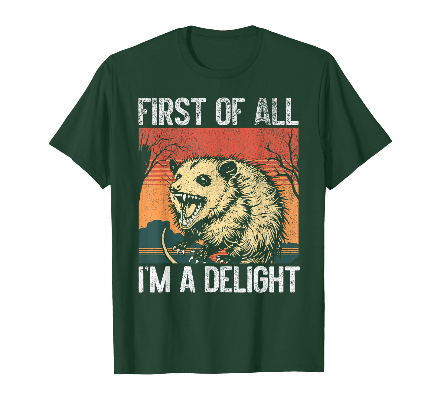 First Of All I'm a Delight Funny Opossum Sarcastic Retro T-Shirt