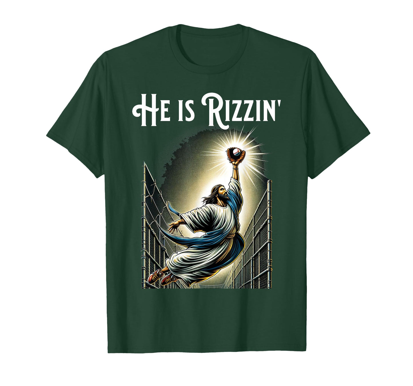 He is Rizzin Jesus Playing Baseball Funny Sports Rizz T-Shirt