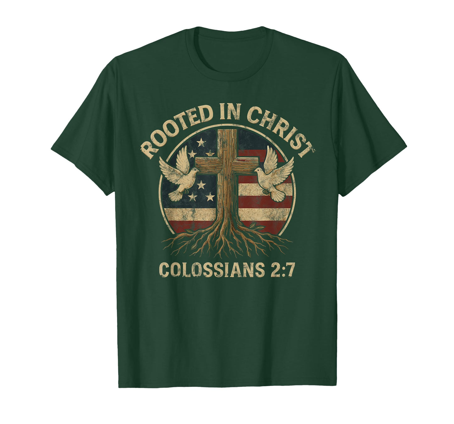Retro Christian Cross Rooted in Christ Vintage Faith Bible T-Shirt