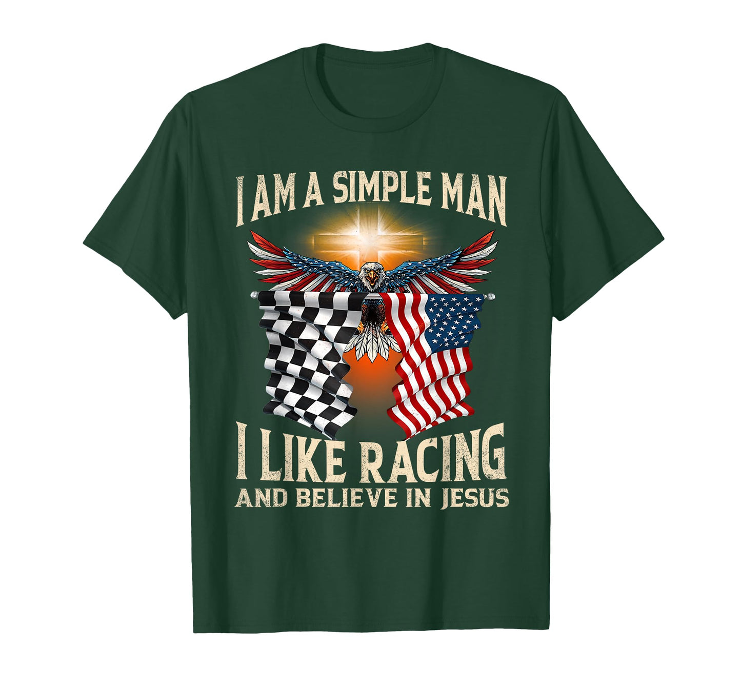 I Am A Man Simple I Like Racing And Believe In Jesus T-Shirt