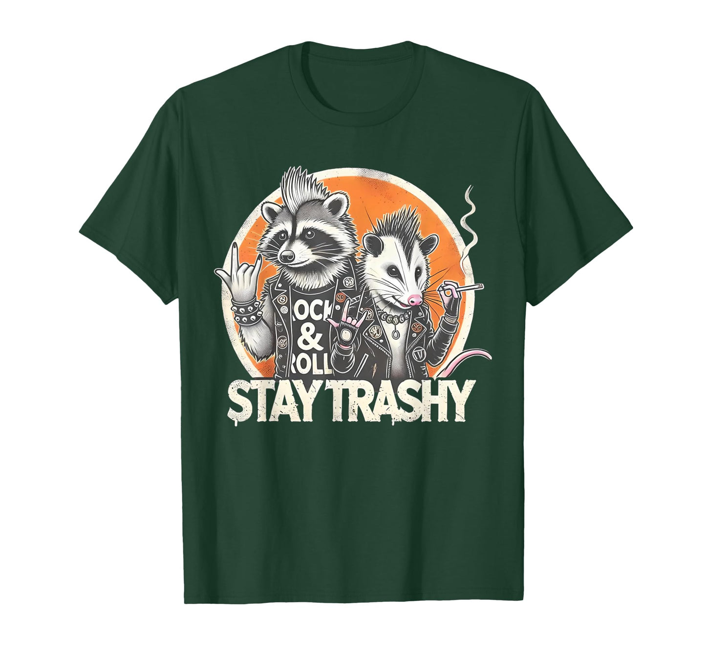 Stay Trashy Racoon Possum Funny Rock On Street Cat Punk Meme Men Women T-Shirt