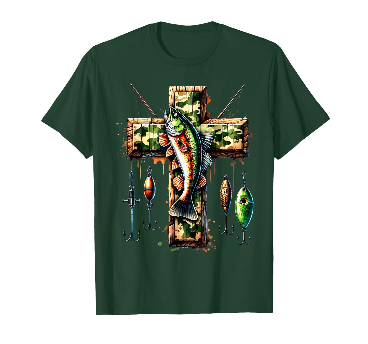 Camo Cross Fishing Faith Christian Fisherman Hunter Hunting T-Shirt
