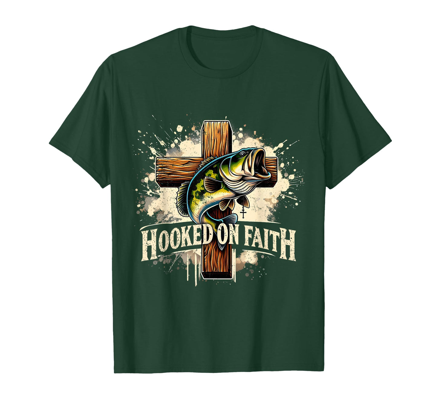 Hooked On Faith Christian Jesus Cross Fishing Squad T-Shirt