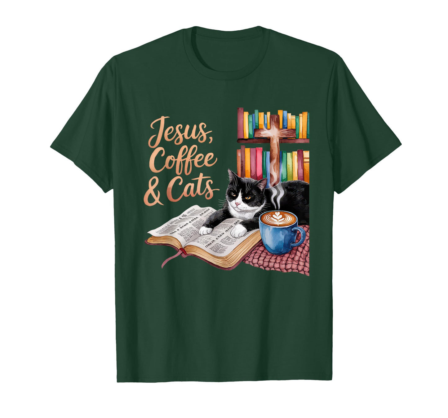 Jesus Coffee Cats Funny Cute Design Jesus Lovers Christian T-Shirt
