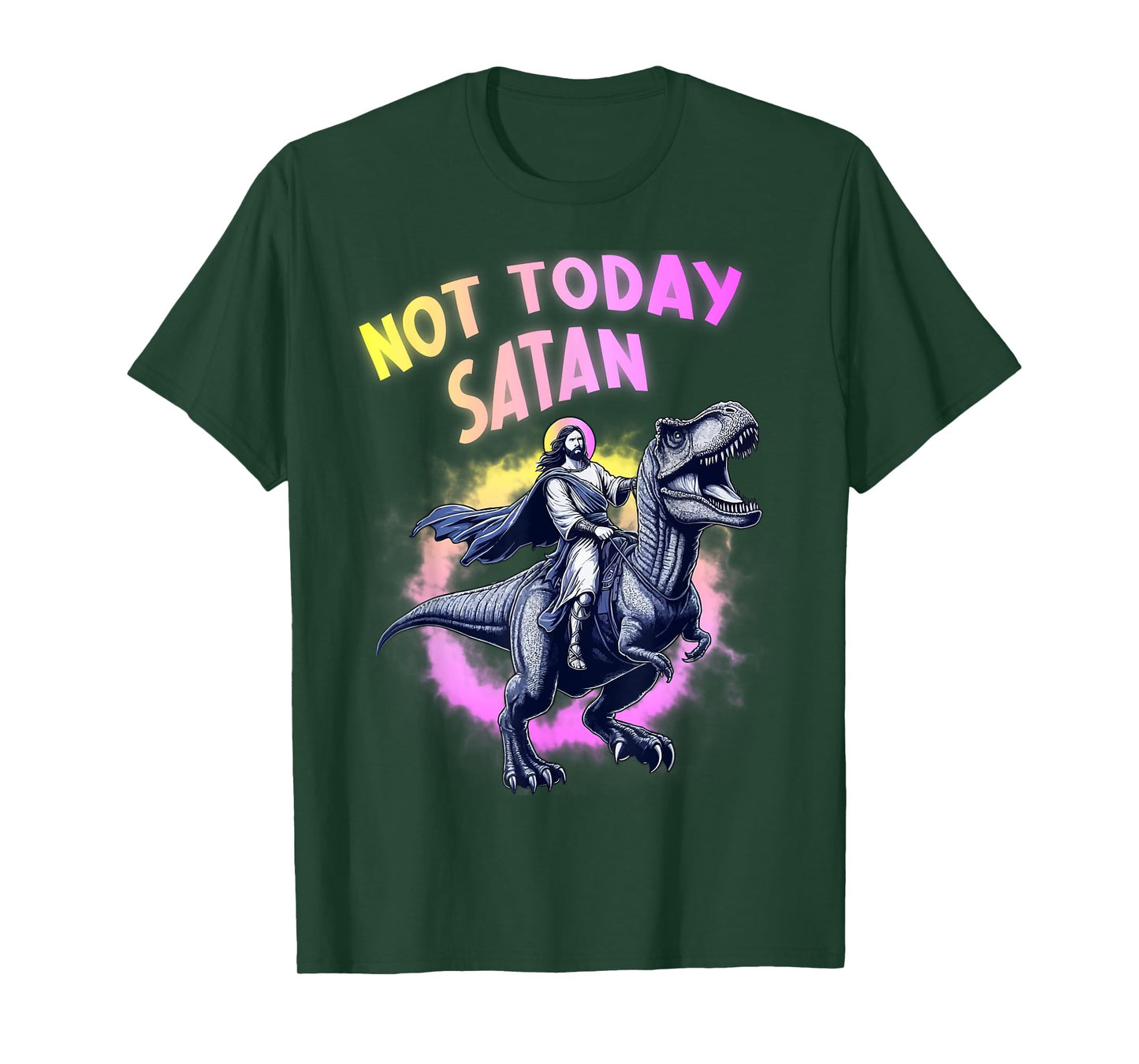 Not Today Satan Christian Humor Tee Funny Jesus & Dinosaurus T-Shirt