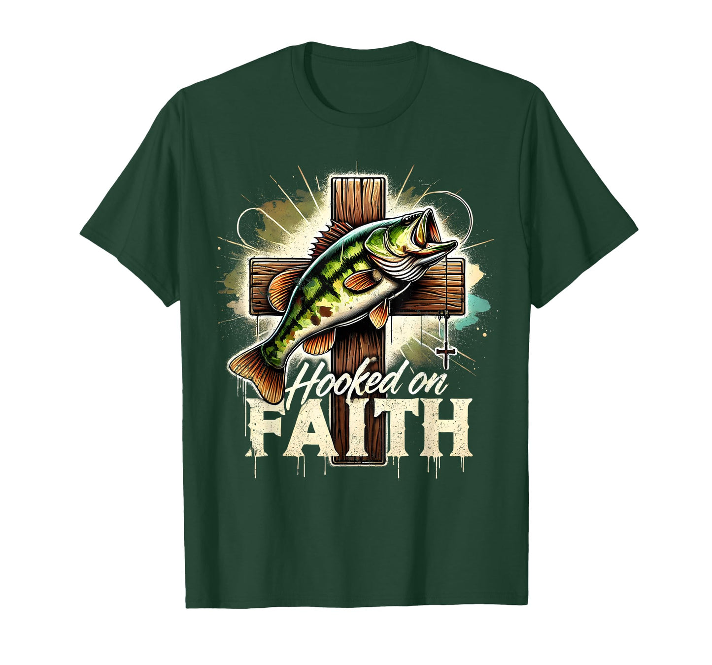 Hooked On Faith Christian Jesus Cross Fishing Squad T-Shirt
