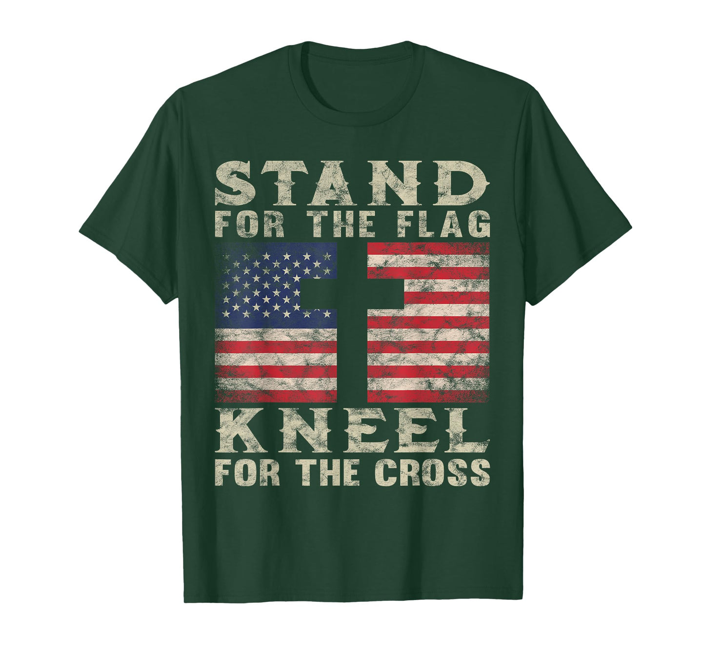 Christian Patriotic American Flag Stand Flag Kneel Cross T-Shirt