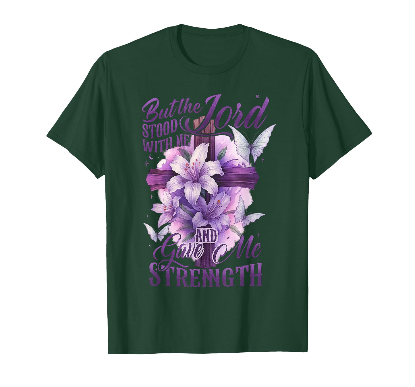 But The Lord Stood with Me and Gave Me Strength Cross Flower T-Shirt