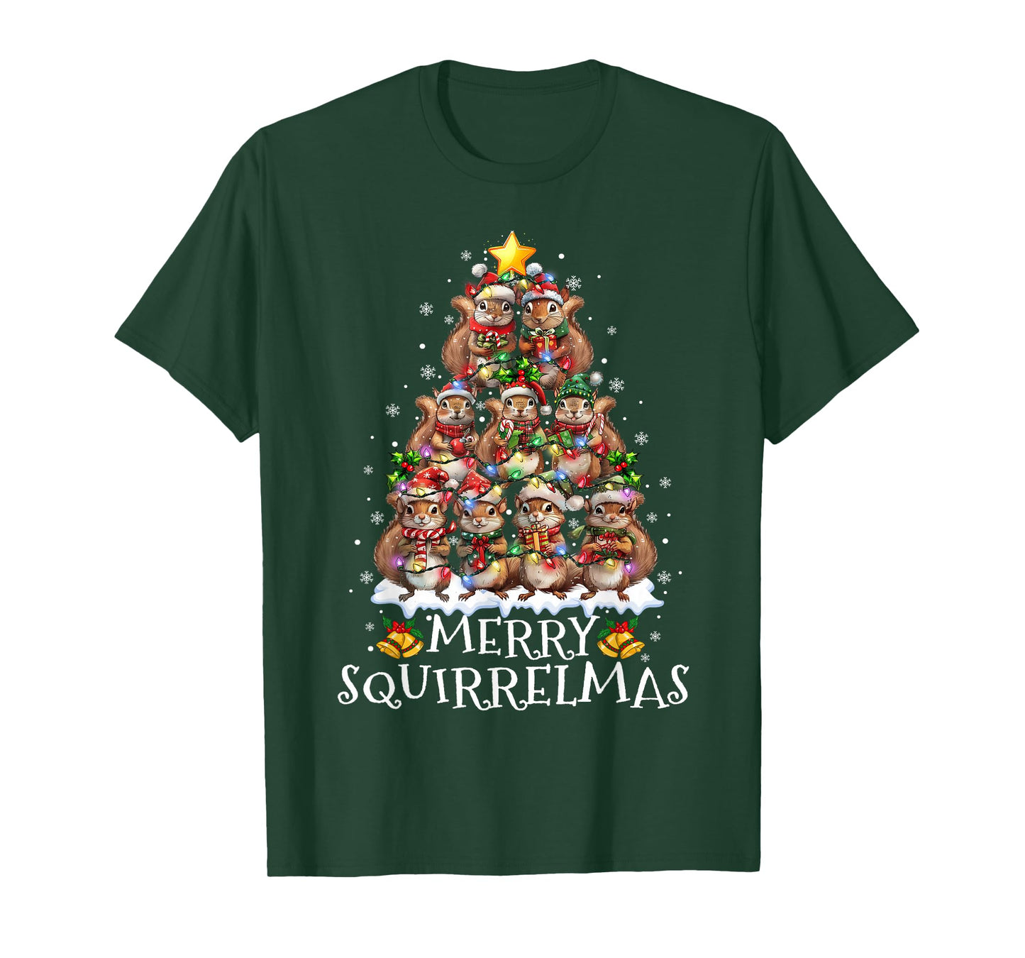 Squirrel Christmas Tree Lights Merry Squirrelmas Santa Xmas T-Shirt