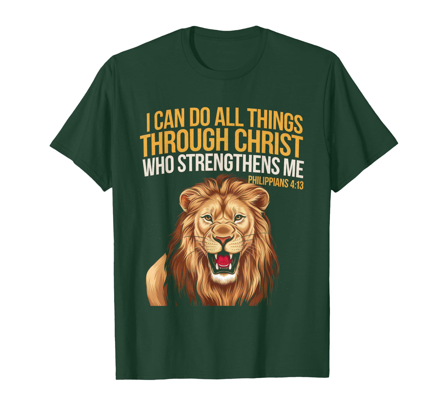 Christian Tshirt Philippians 4:13 Religious Lion Strengthens T-Shirt