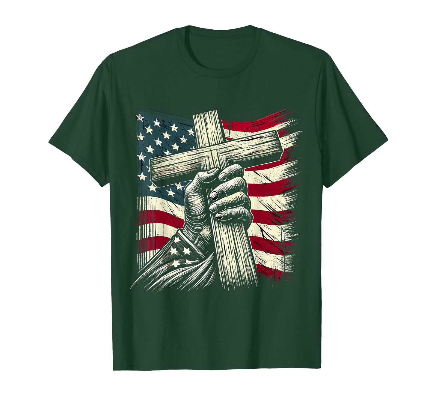 Christian Cross and USA Flag 4th of July Jesus T-Shirt