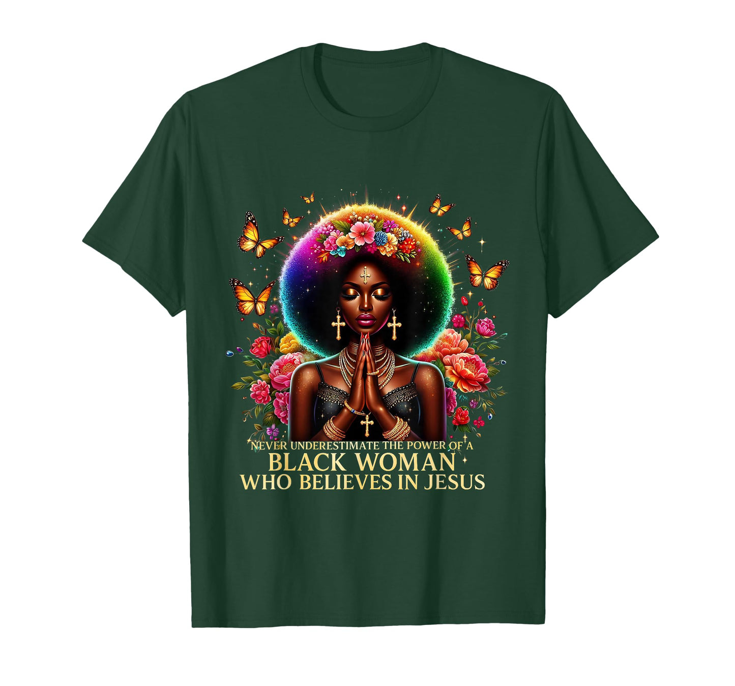 Black Woman Faith Inspirational Believes Jesus Powerful T-Shirt