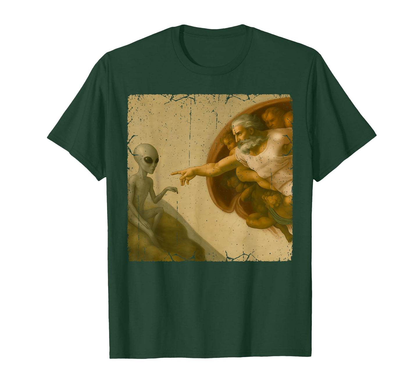 Grey Alien God Creation of Adam Meme Funny Memes T-Shirt