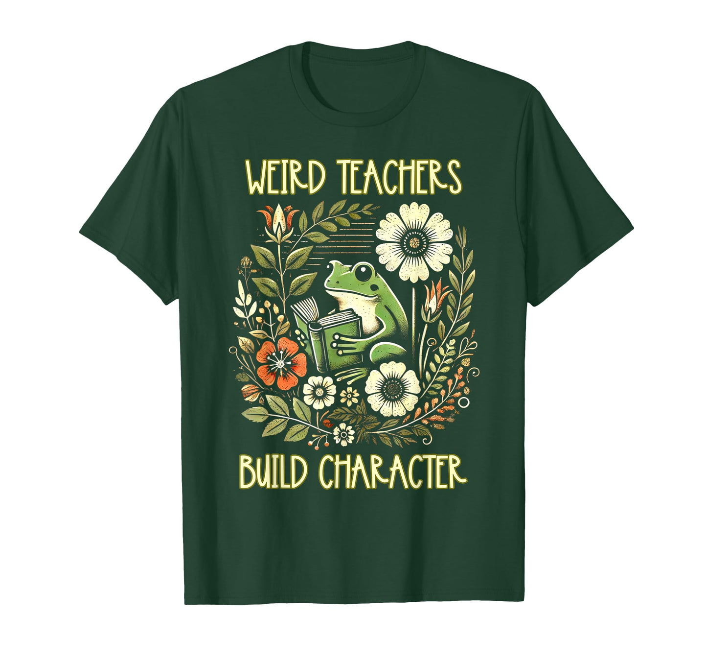 Weird Teachers Build Character Frog Reading Book Librarian T-Shirt
