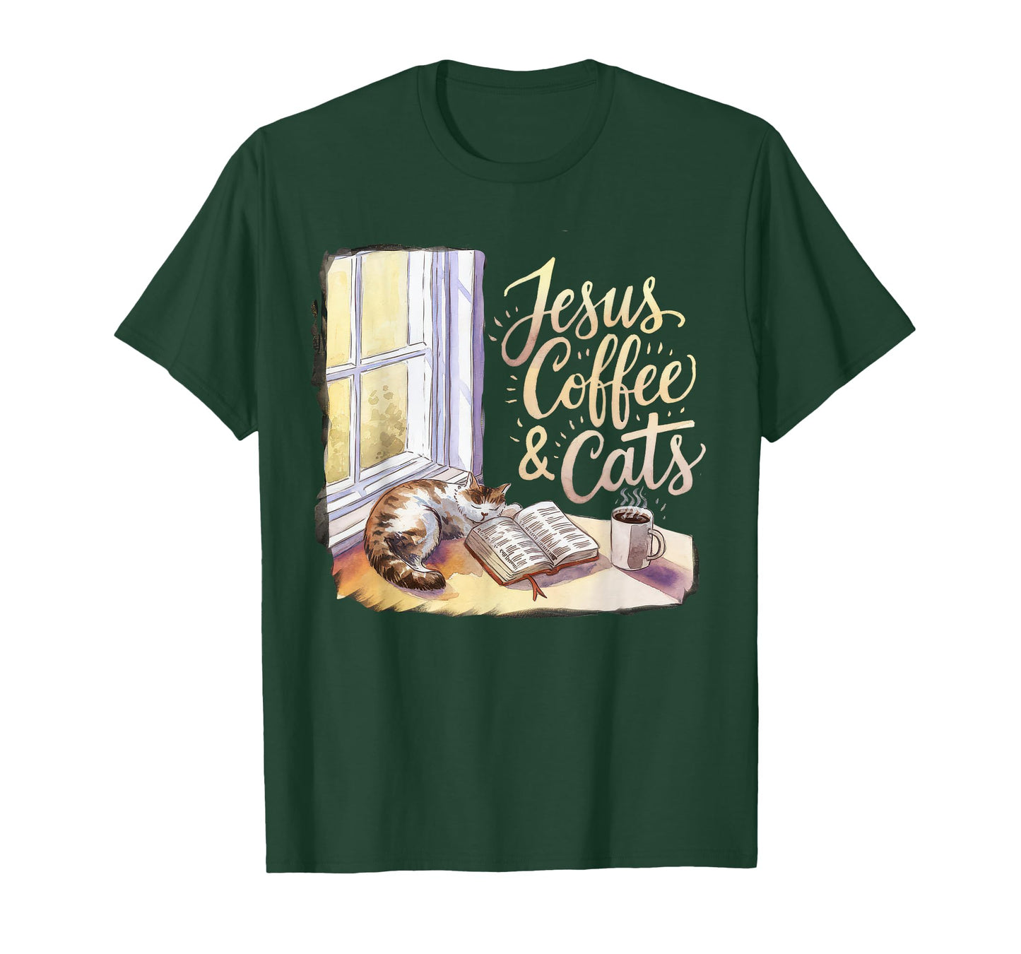 Jesus Coffee Cats Funny Cute Design Jesus Lovers Christian T-Shirt