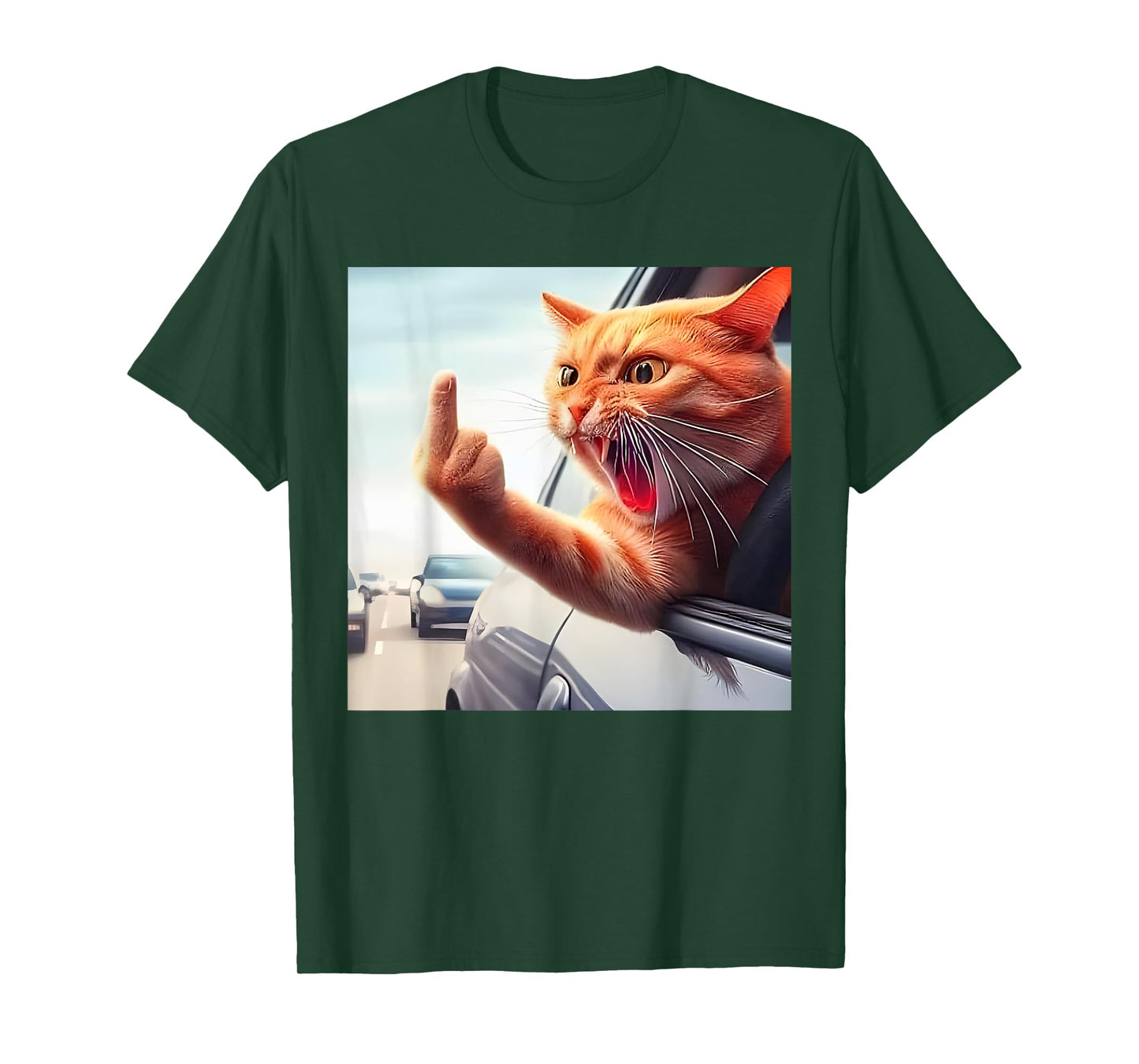 Funny Cat Middle Finger Hilarious Cat In The Car Cat Lover T-Shirt