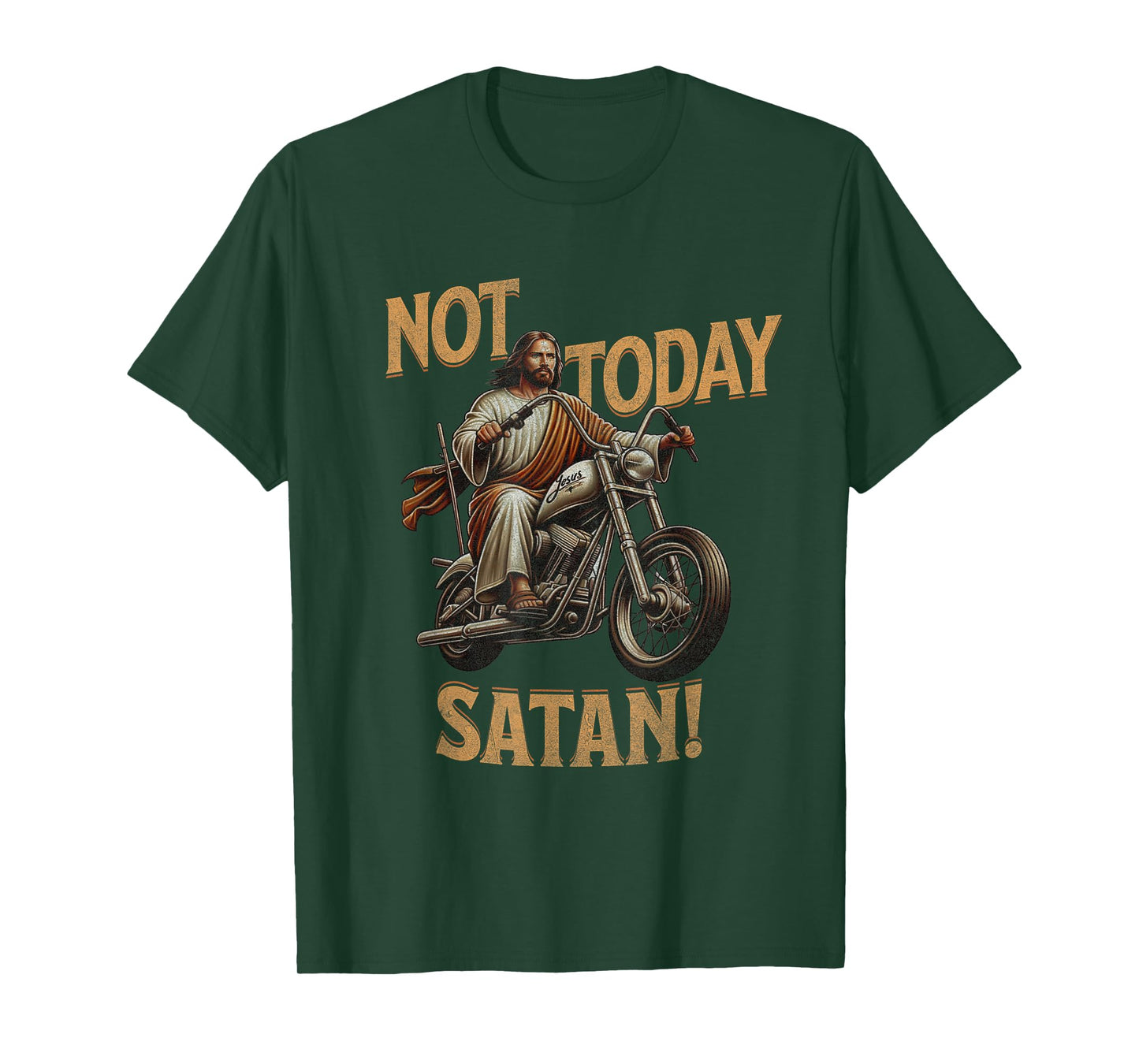 Retro Not Today Satan Jesus Riding A Chopper Motorcycle T-Shirt
