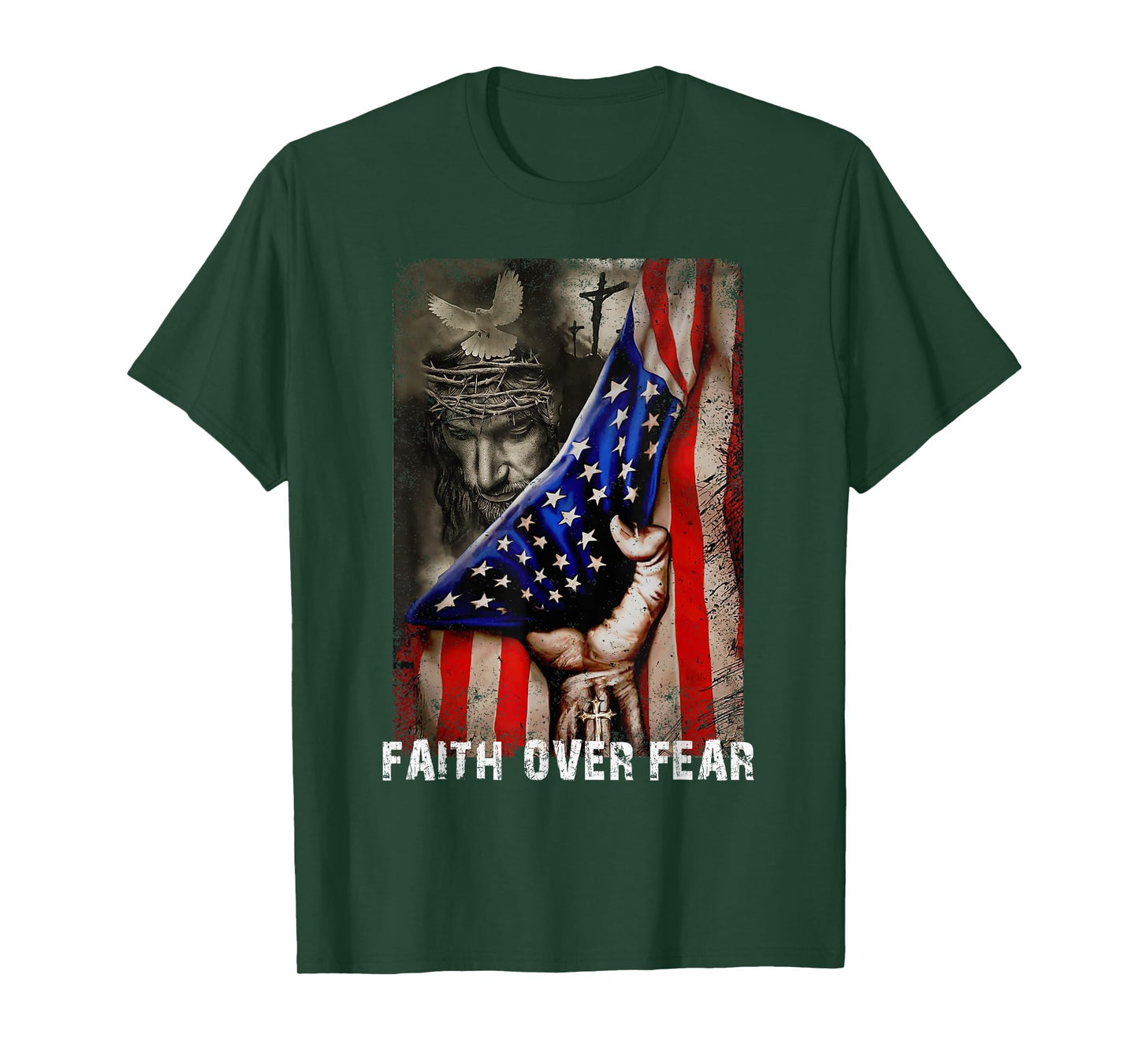 Vintage Faith Over Fear God Jesus Christian Flag 4th Of July T-Shirt for Women Kids Men