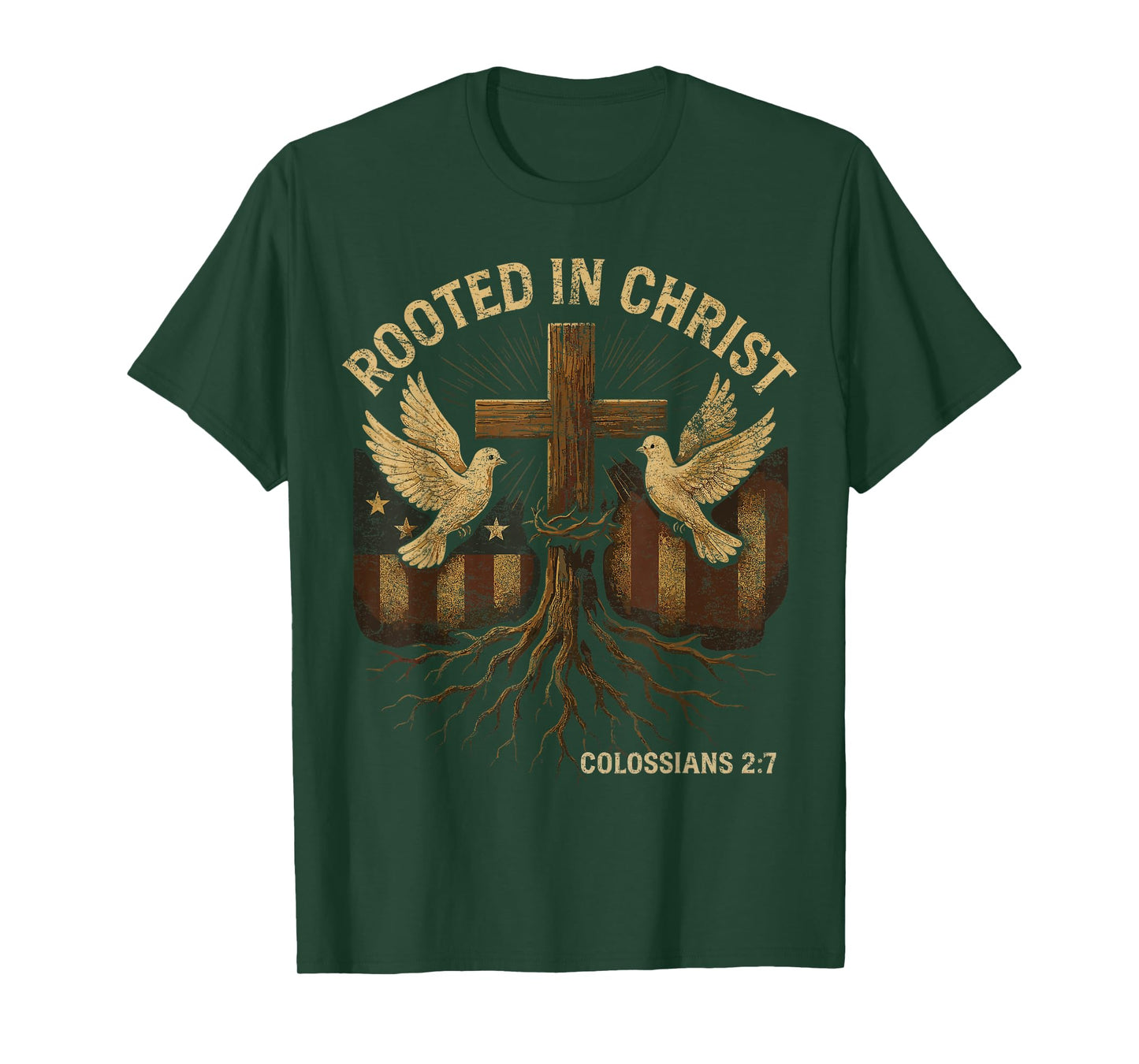 Spiritual Retro Christian Cross Rooted in Christ Faith Verse T-Shirt