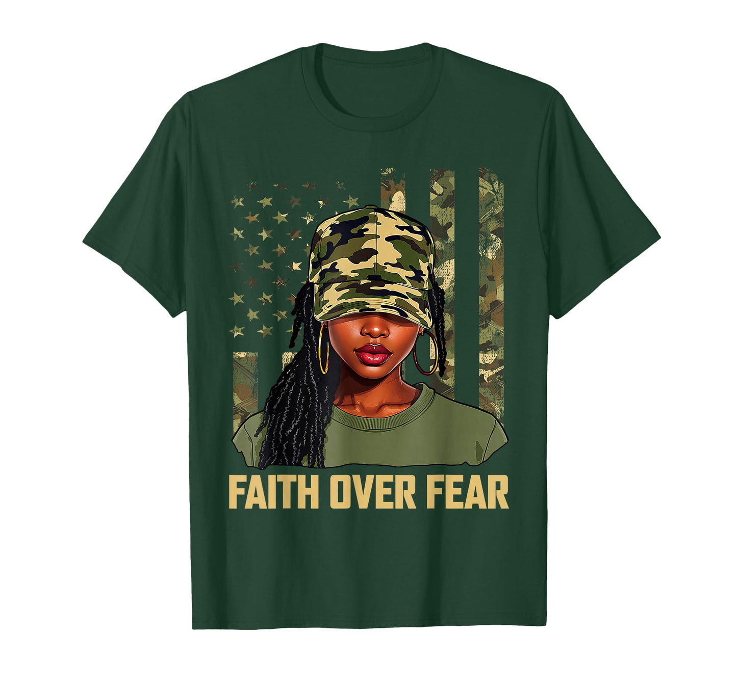 Faith Over Fear Christian Camo African American Afro Women T-Shirt