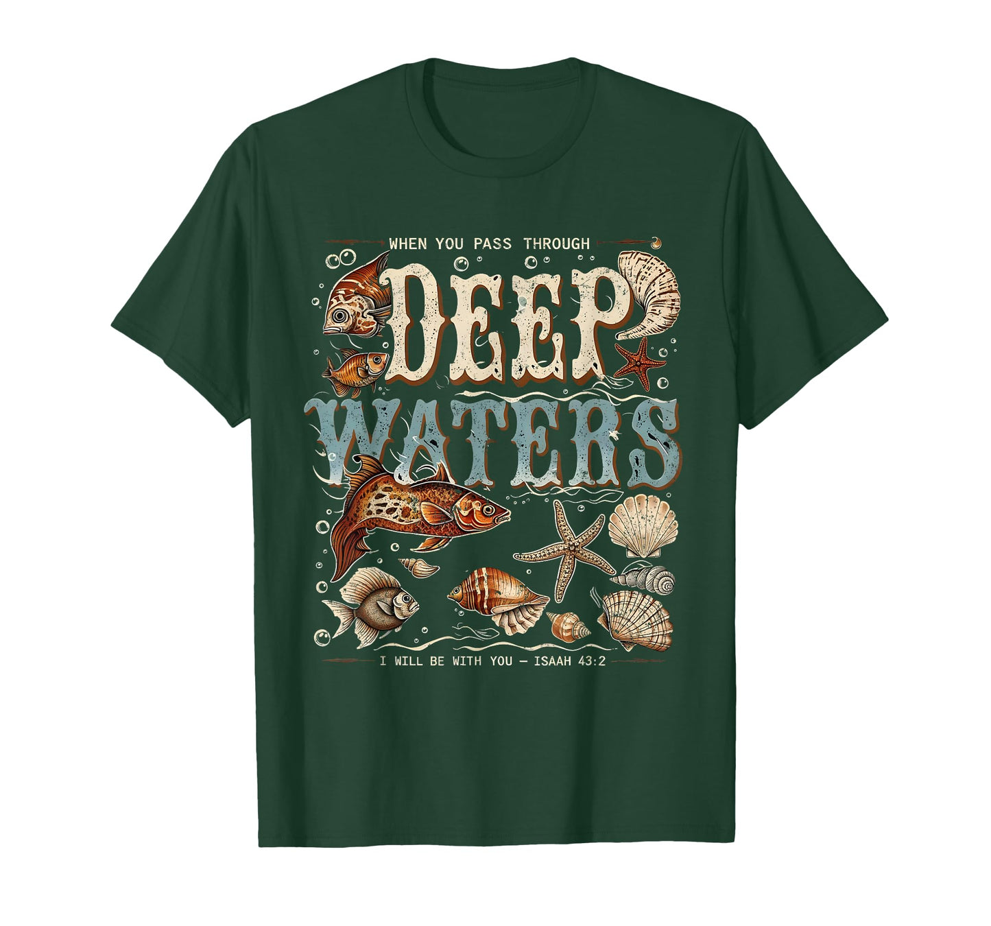 Deep Waters Isaiah 43:2 Bible Ocean Fish Scene T-Shirt