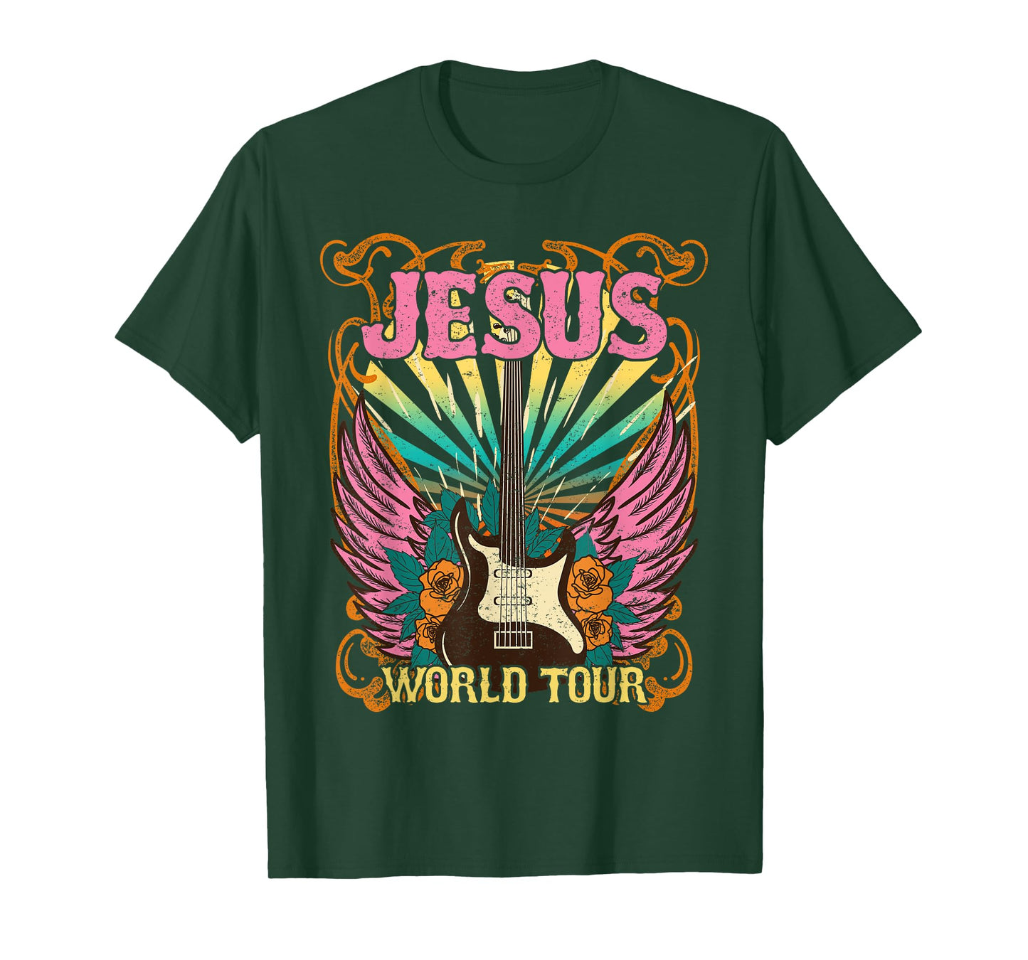 Jesus World Tour Retro 70s 80s Rock Concert Guitar Christian T-Shirt