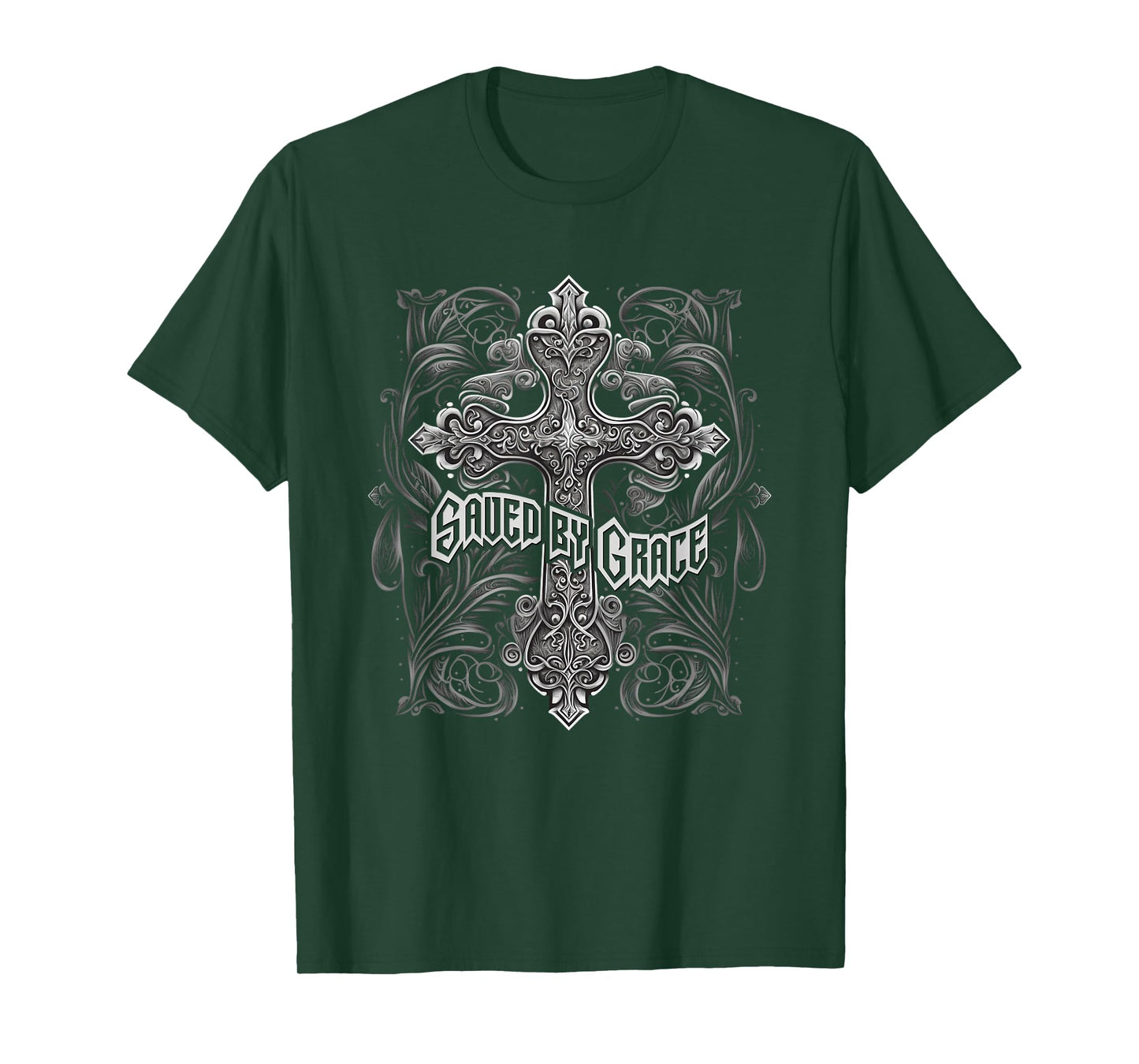 Saved By Grace Christian Graphic Design Gothic Cross T-Shirt