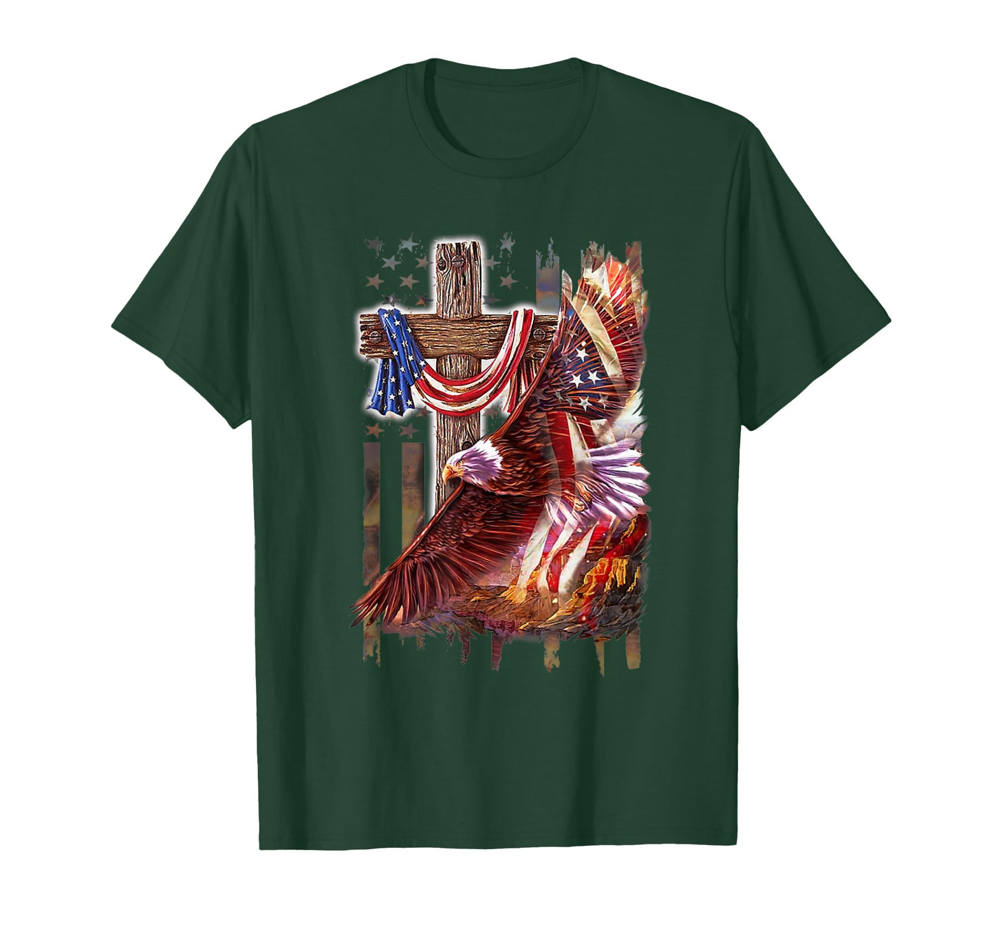 Cross Christian Jesus Eagle Flag American T-Shirt