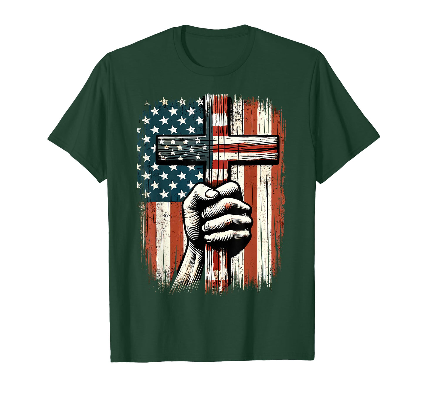 American USA Flag Christian Cross Jesus 4th Of July T-Shirt