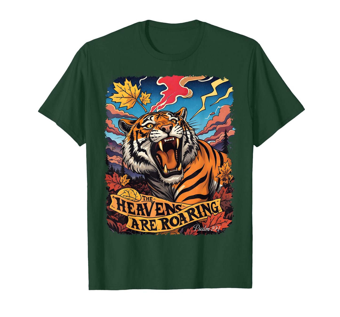 Retro The Heavens are Roaring Tiger Psalm 19:1 Christian T-Shirt