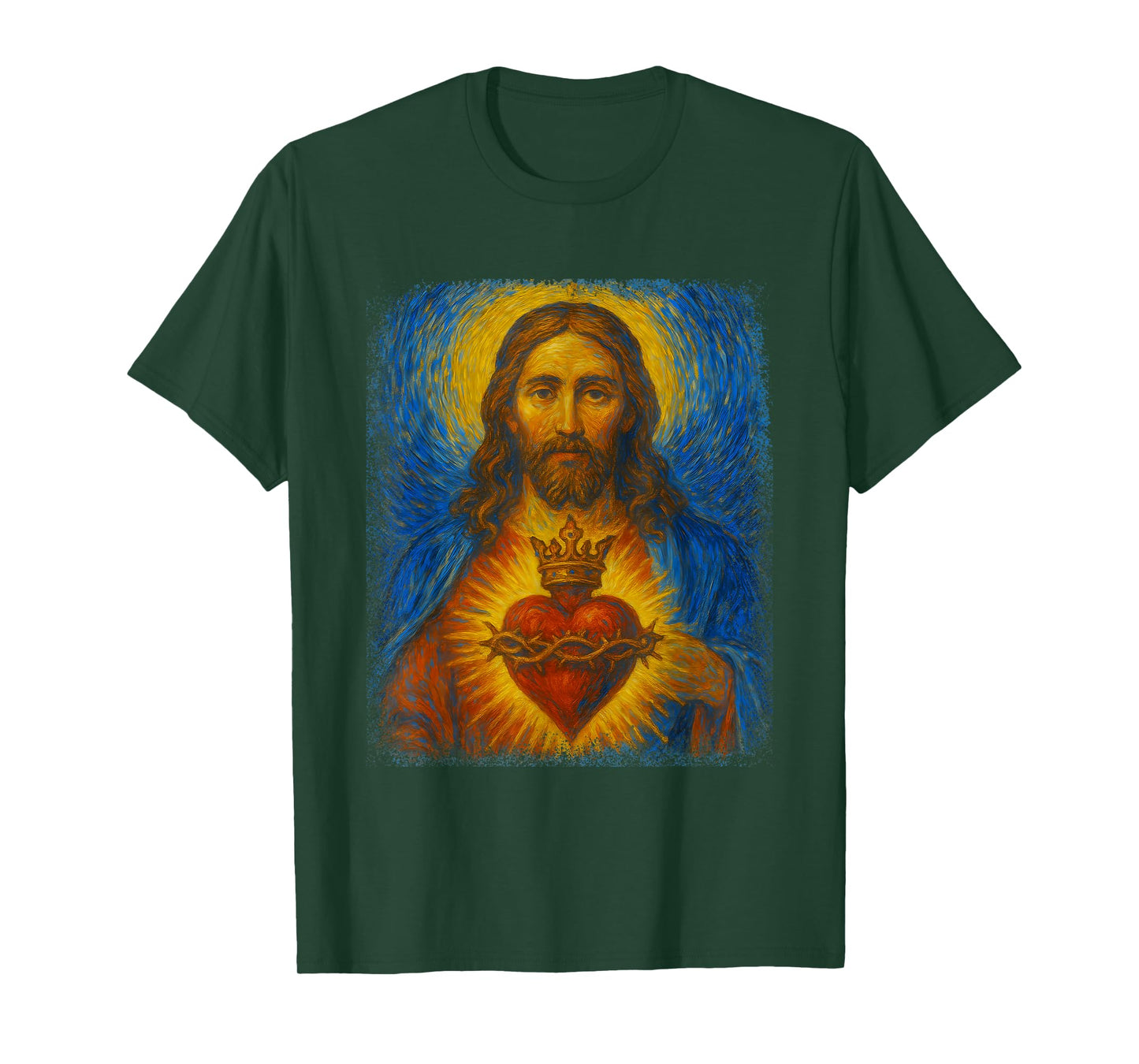 Sacred Heart of Jesus Catholic Christian Starry Night Art T-Shirt