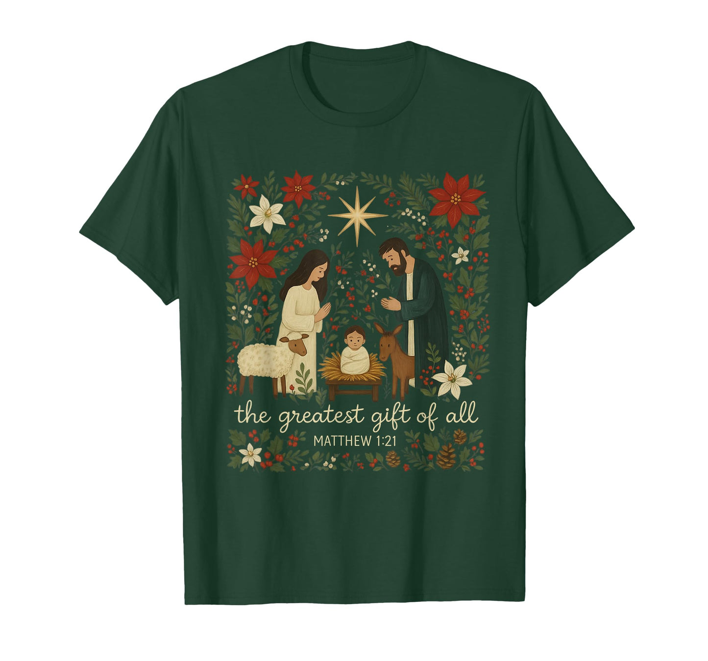 Floral Greatest of All Christian Christmas Nativity Scene T-Shirt