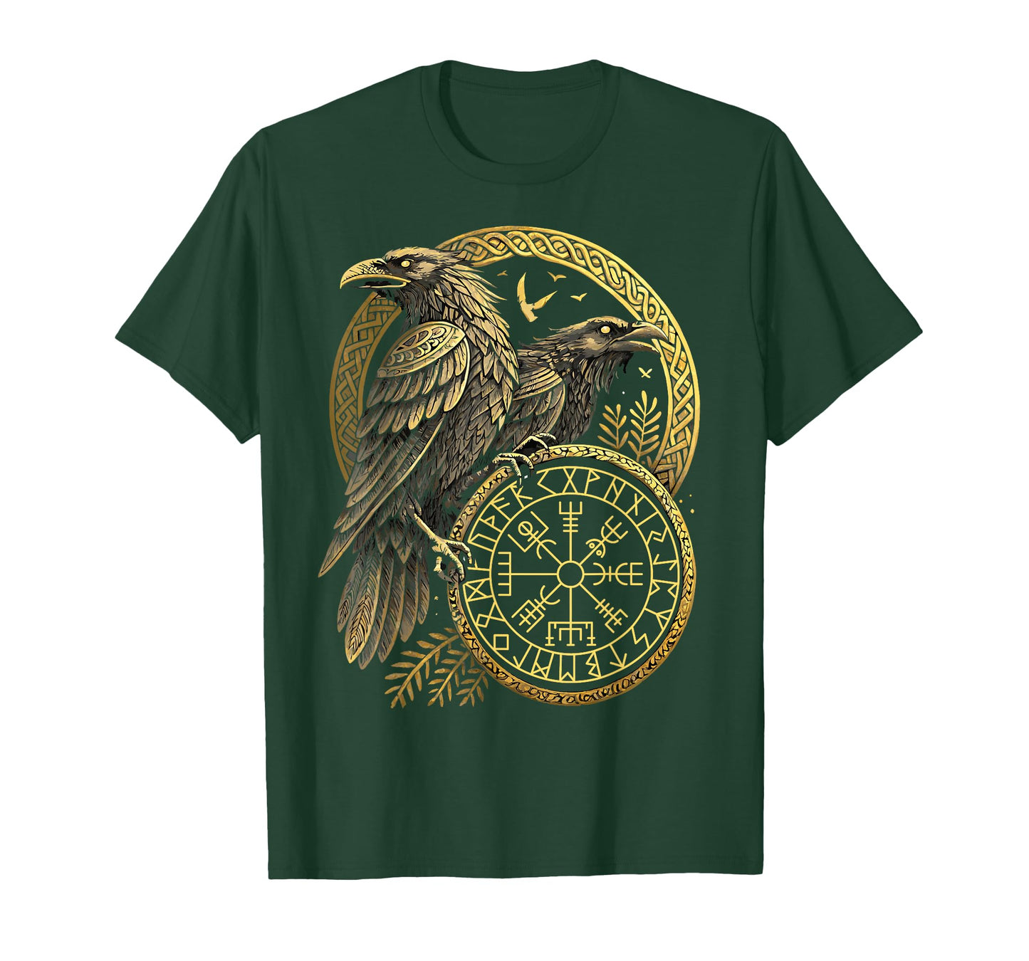 Norse Rune Huginn and Muninn Celtic Viking Compass Vegvisir T-Shirt