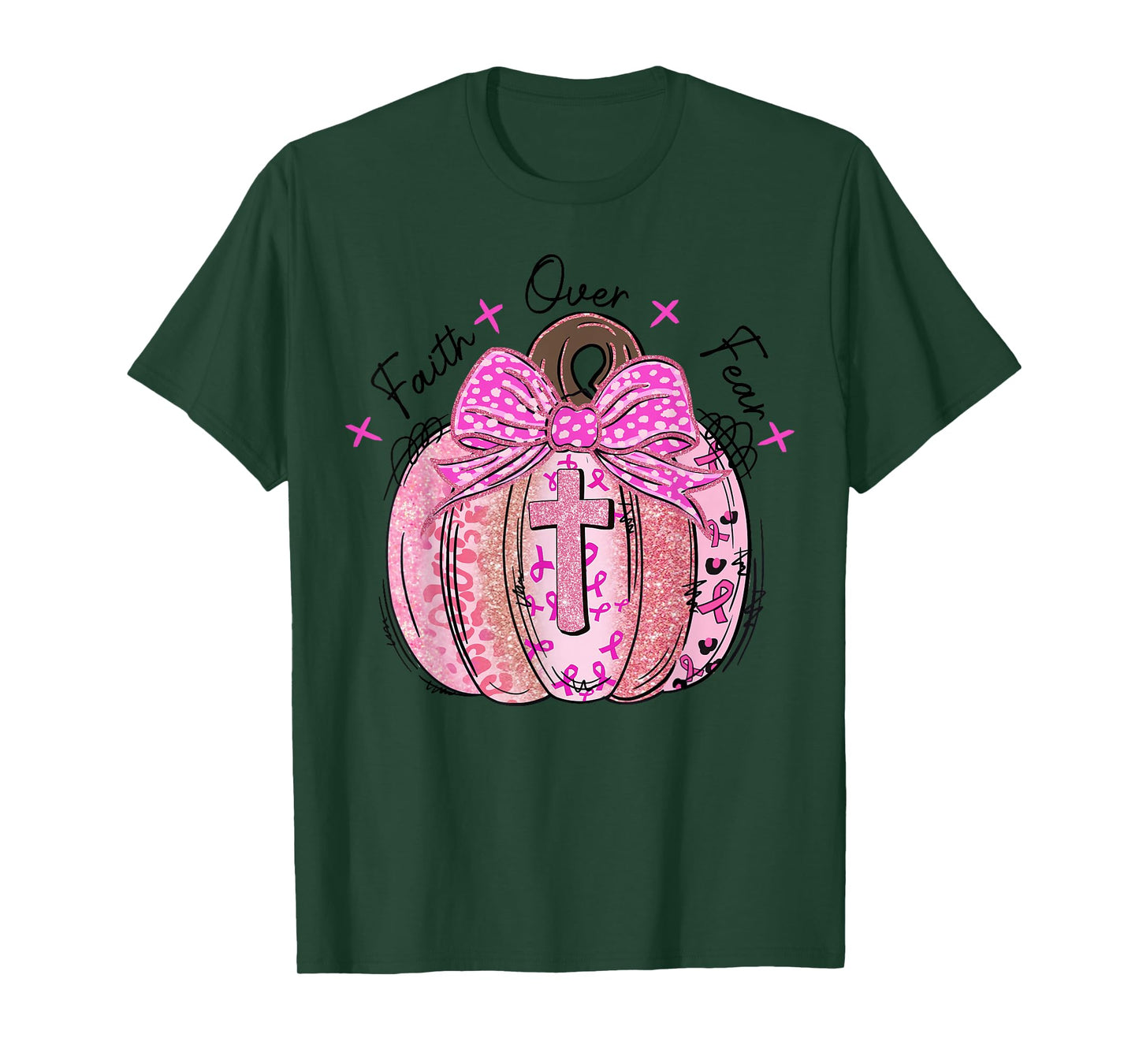 Faith Over Fear Pumpkin BowwCross Breast Cancer Awareness T-Shirt