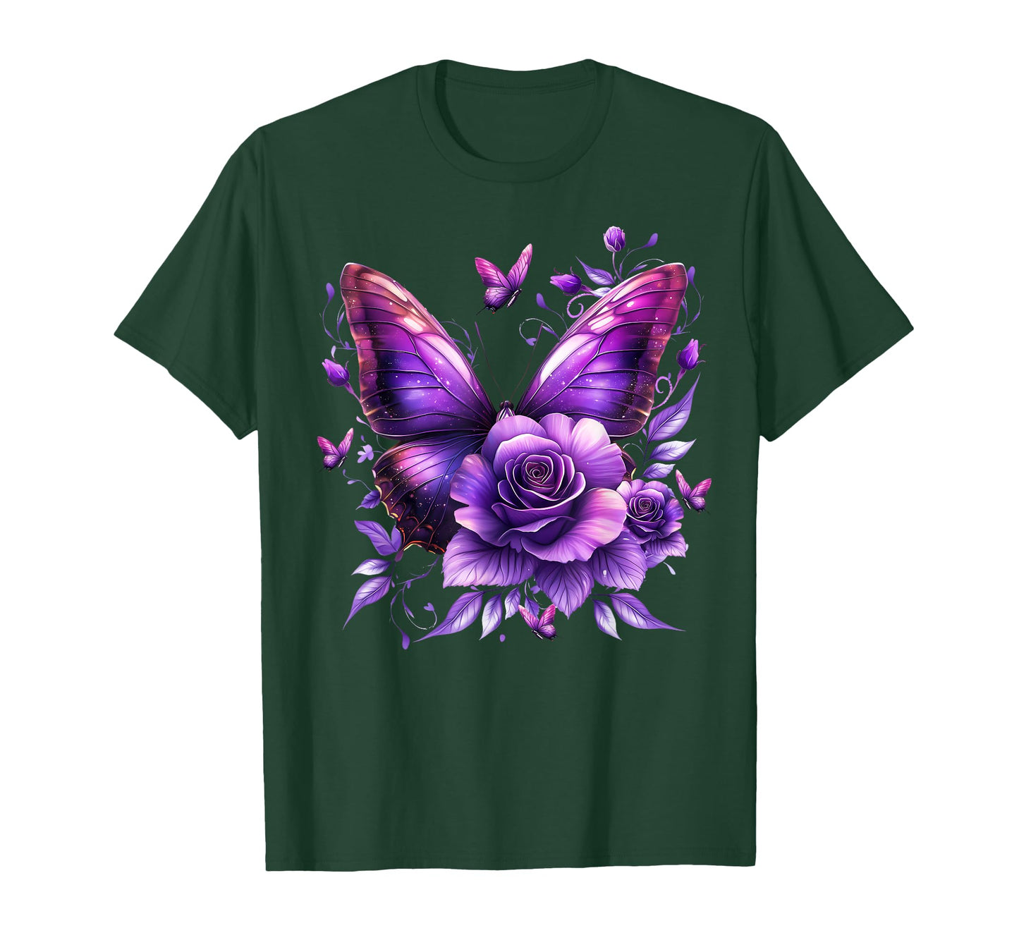 Floral Beautiful Purple Butterfly Lover Rose Flower Women T-Shirt