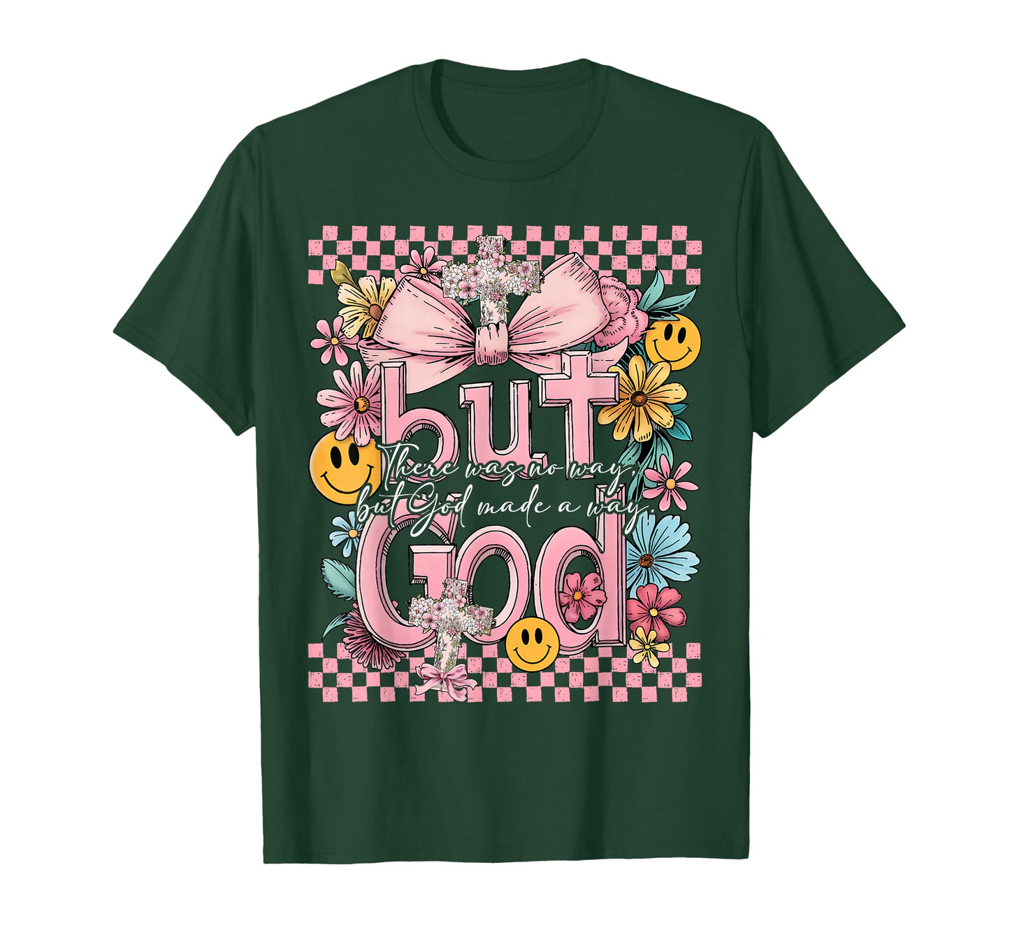 But God Pink Christian Floral Bow Teen Girls Scripture Retro T-Shirt