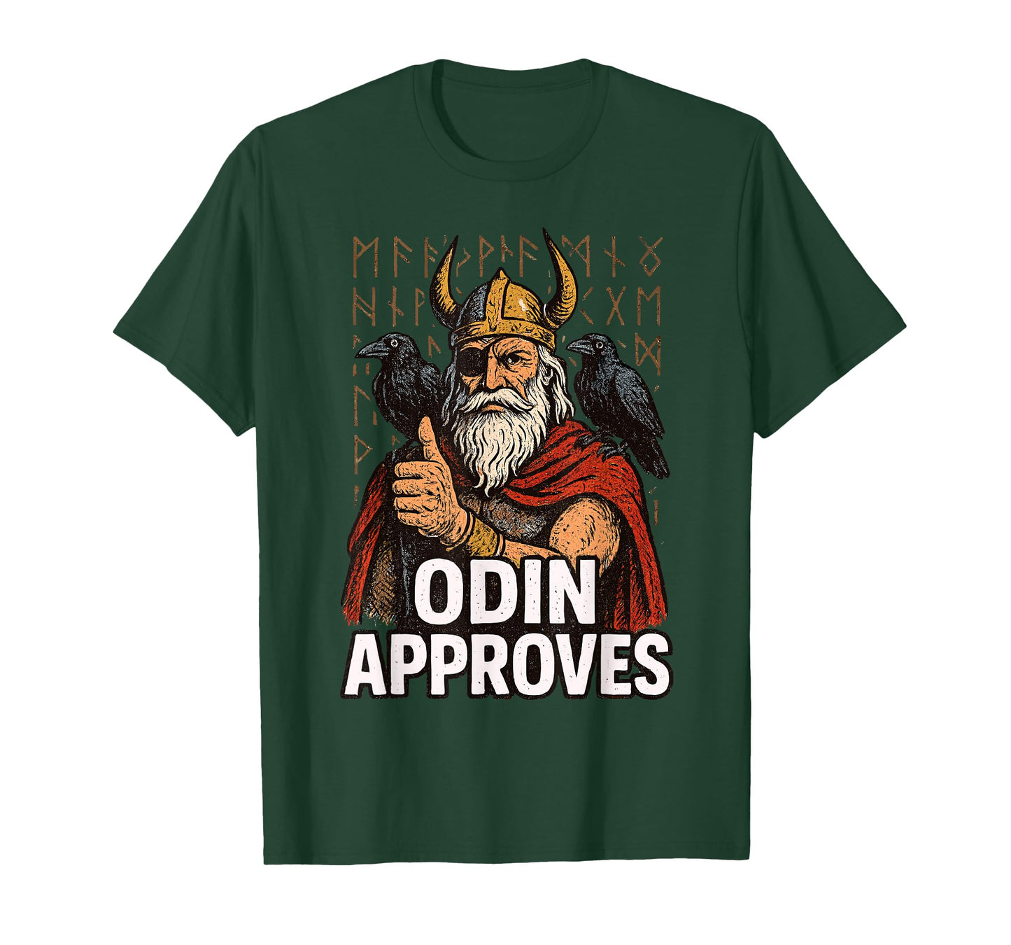 Odin Approves Norse Viking Mythology Runes Raven Warrior T-Shirt
