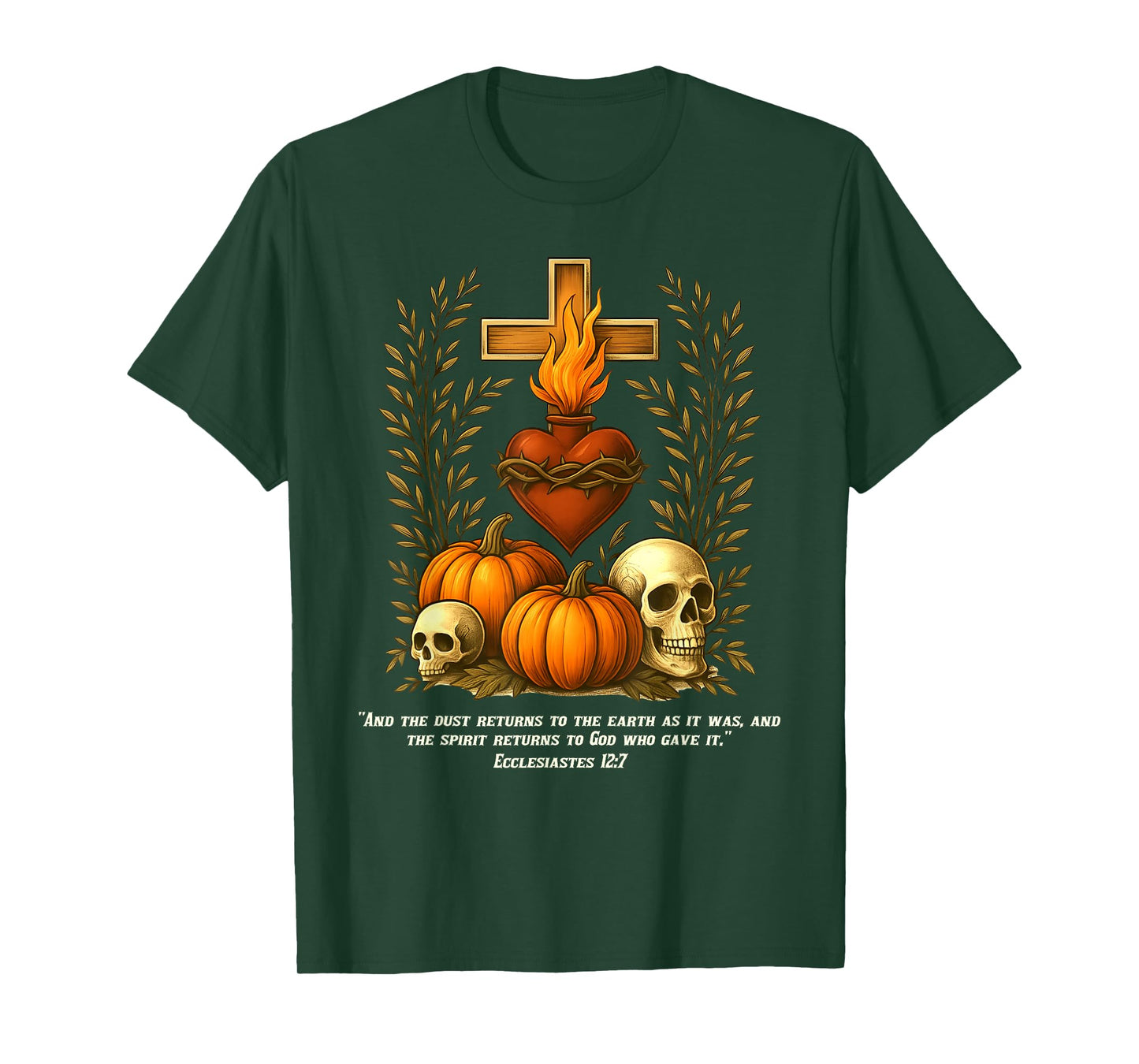 Sacred Heart Halloween Jesus Skulls Pumpkins Christian Cross T-Shirt