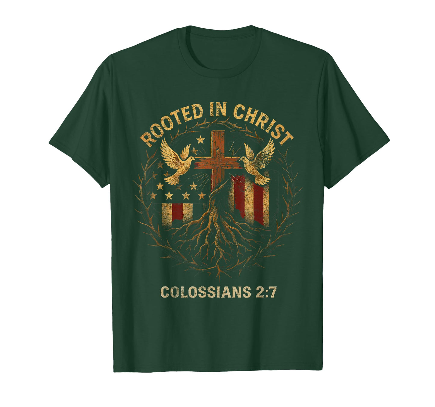 Retro Rooted in Christ Christian Cross Spiritual Verse T-Shirt