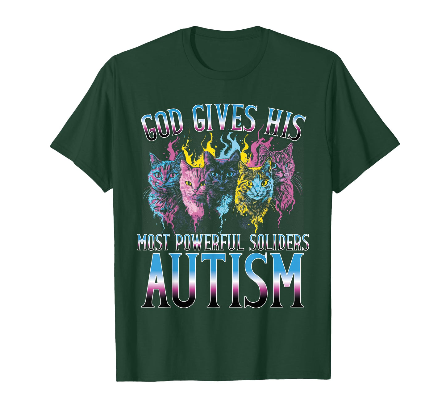 God Gives His Most Powerful Soldiers Autism Cat T-Shirt for Men Women Kids