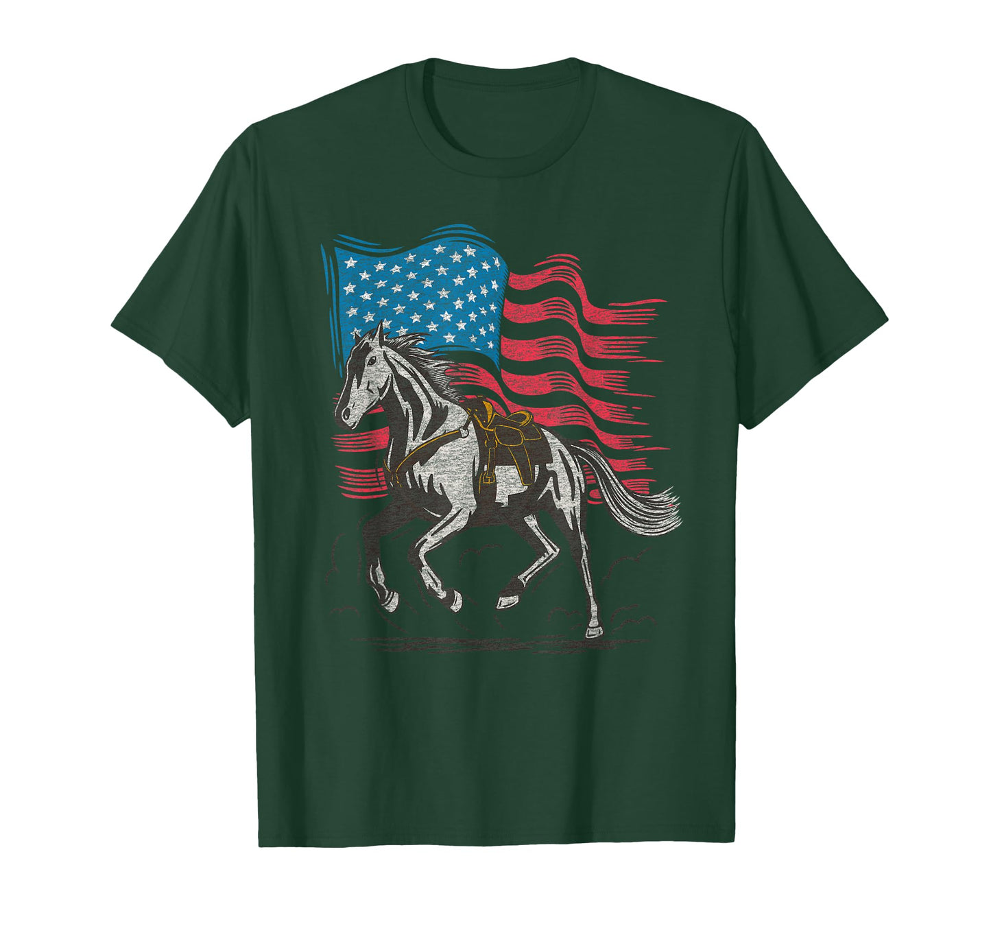Cartba Horse Co. Horse Lover Equestrian American Flag Vintage Graphic T-Shirt