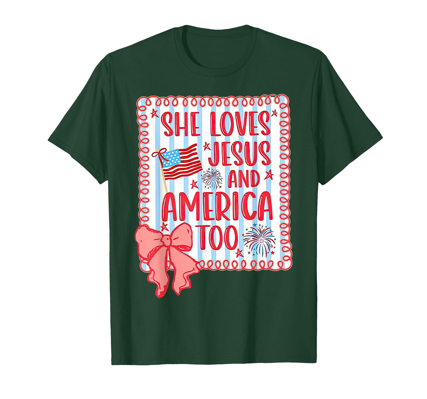 She loves Jesus and America too faith flag fireworks bow T-Shirt