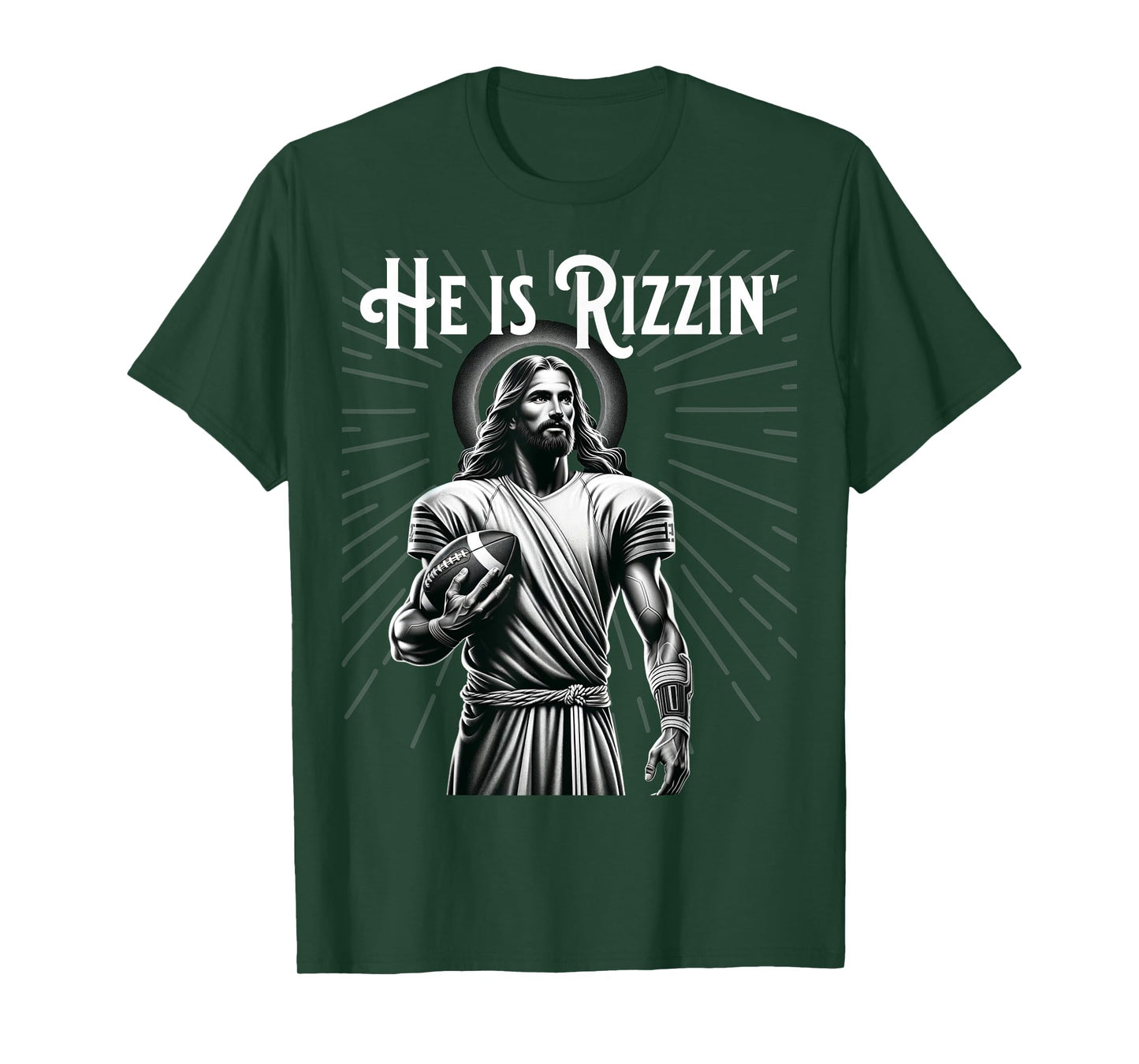 He is Rizzin Jesus Playing Football Funny Sports Rizz T-Shirt