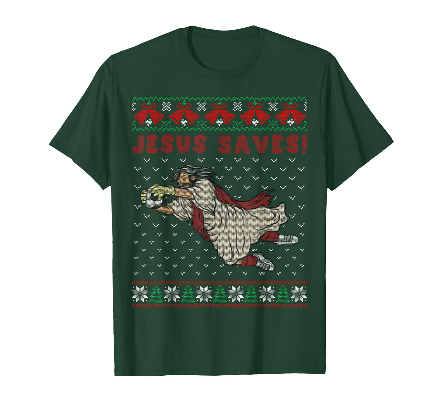Jesus Saves Football Goalkeeper Goal Ugly Christmas Sweater T-Shirt