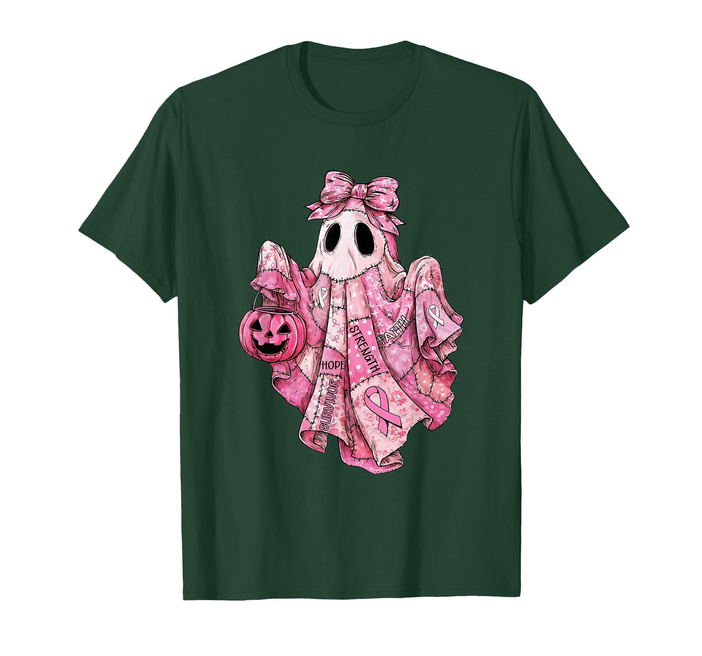 Pink Ribbon Ghost Survivor Hope Strength Faith Halloween T-Shirt
