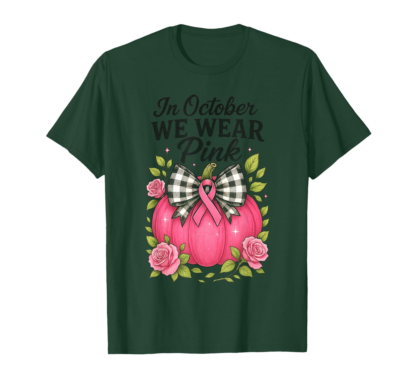 Bow Pumpkin in October We Wear Pink Breast Cancer Awareness T-Shirt