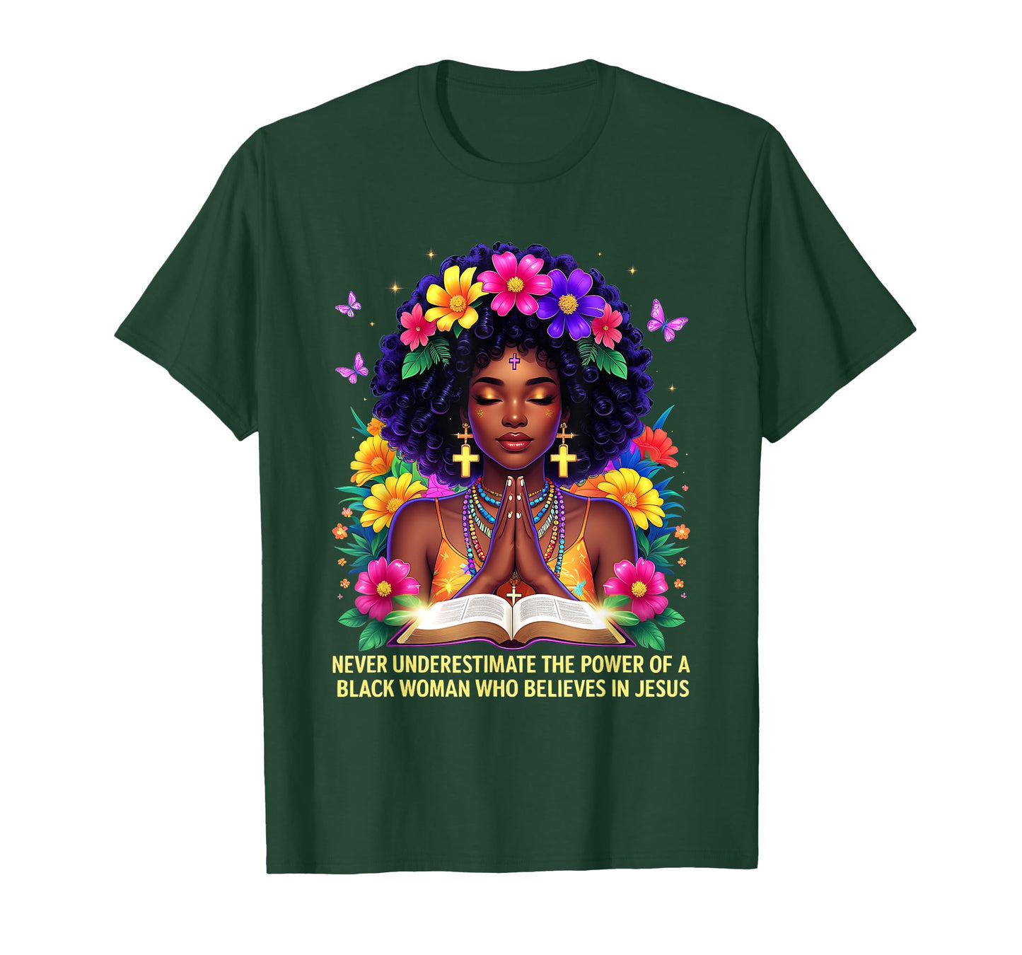 Black Woman Powerful Faith Inspirational Believes Jesus T-Shirt