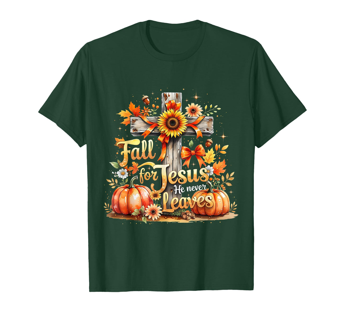 Fall for Jesus Christian Pumpkin Autumn Cross T-Shirt